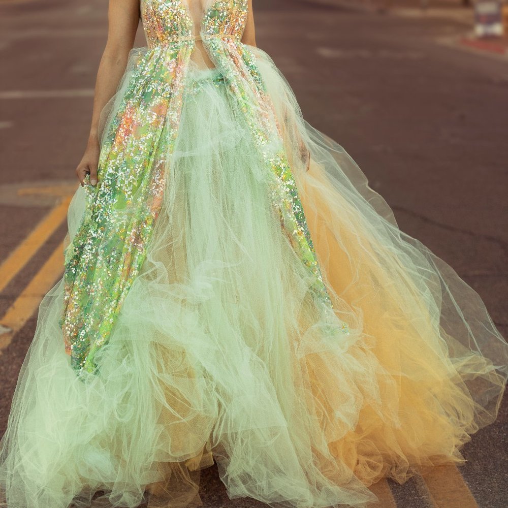 "CINDLE" Sequin Tie Dye Rainbow Wedding Ballgown Set - Picture 13 of 16